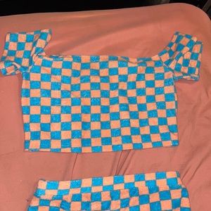 XS pink & blue s o shirt and skirt